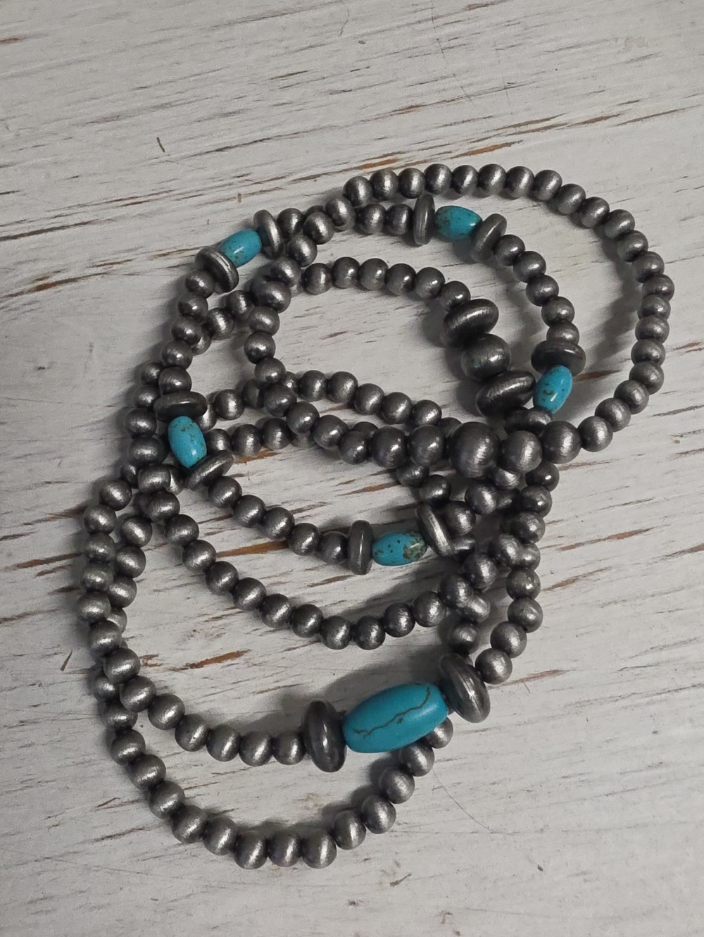 Turquoise Accent Silver Bead Stretch Bracelet - Women Jewelry